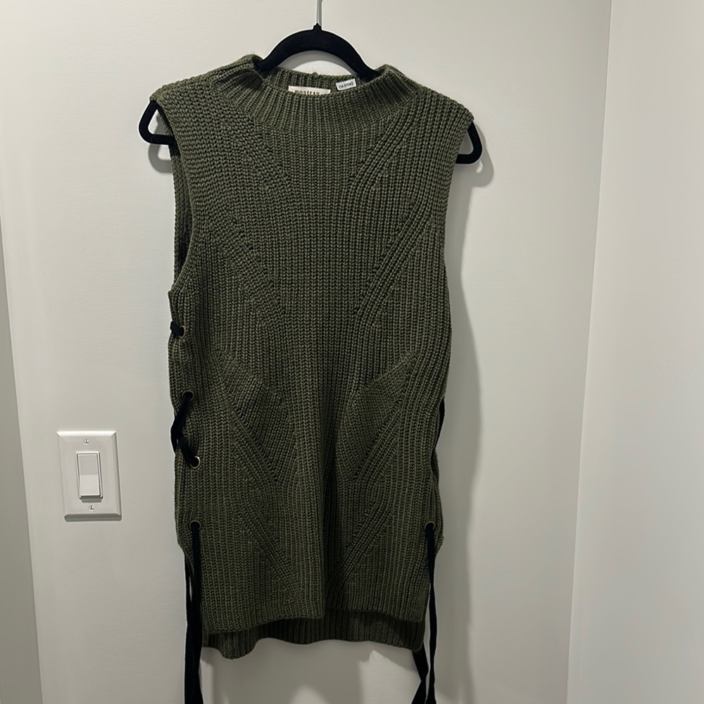 Olive Knit Sleeveless Top with Side Ties